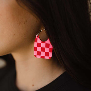 Nickel and Suede Checkered Earrings