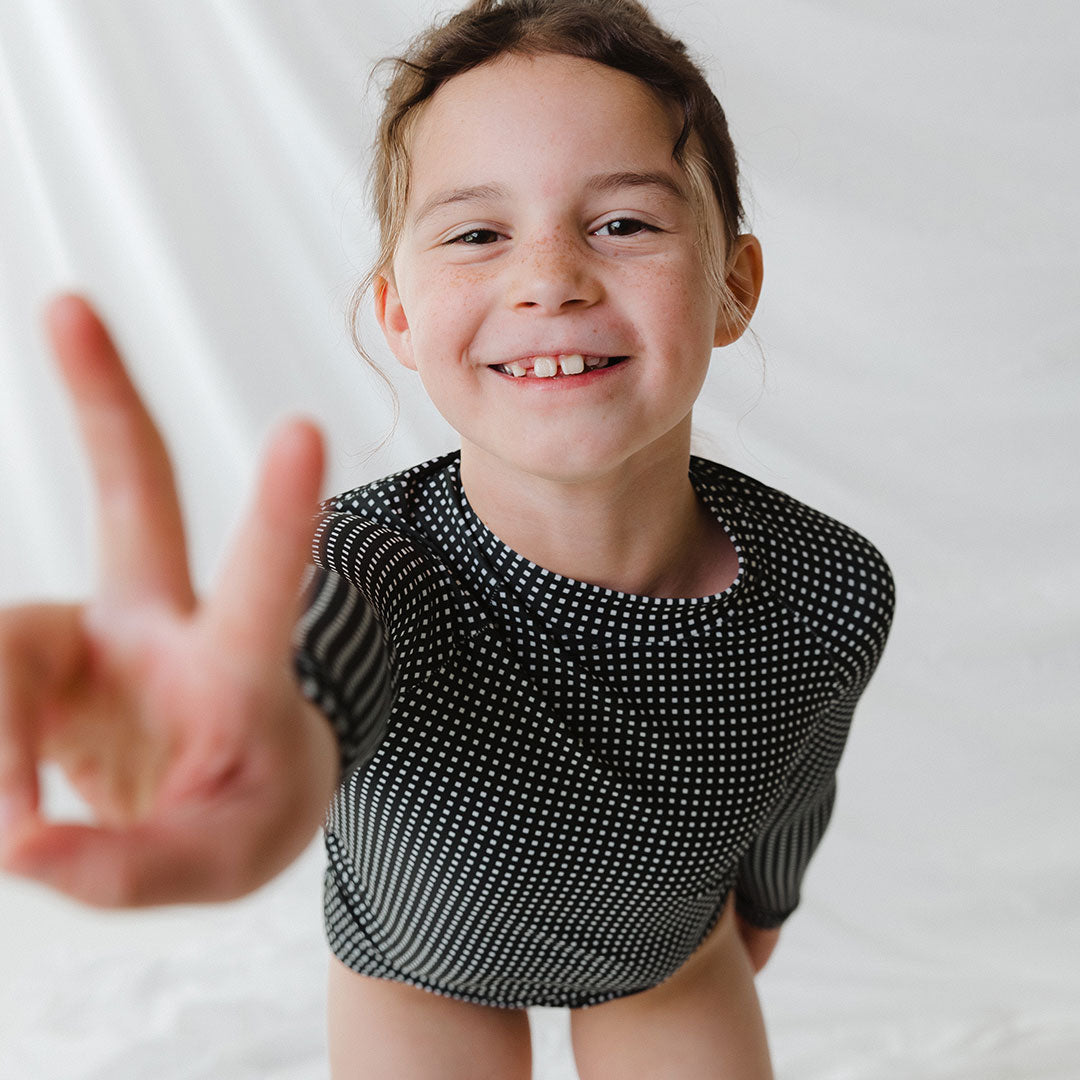 Mini Rash Guard Two-Piece Set, Black Checkers - Albion Fit