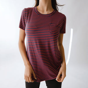 Basic Tee, Navy and Red Stripe