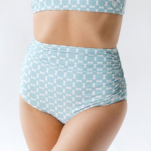 Mod Blue Ruched High-Waisted Bottoms