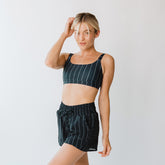 Navy Pinstripe Lunge Shorts