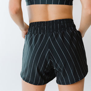 Navy Pinstripe Lunge Shorts