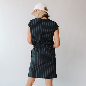 Navy Pinstripe Going Places Dress