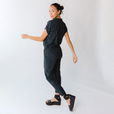 Navy Pinstripe Collar Jumpsuit