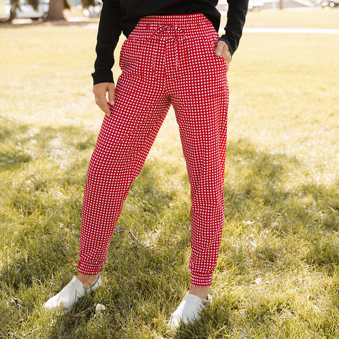 Destination Joggers, Red Gingham