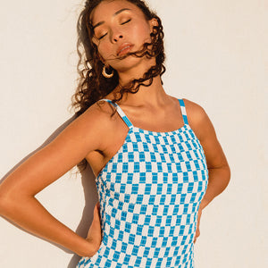 Smocked One-Piece, Blue Checkers
