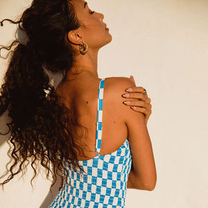 Smocked One-Piece, Blue Checkers