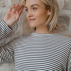 Long Sleeve Tee, White and Navy Stripe