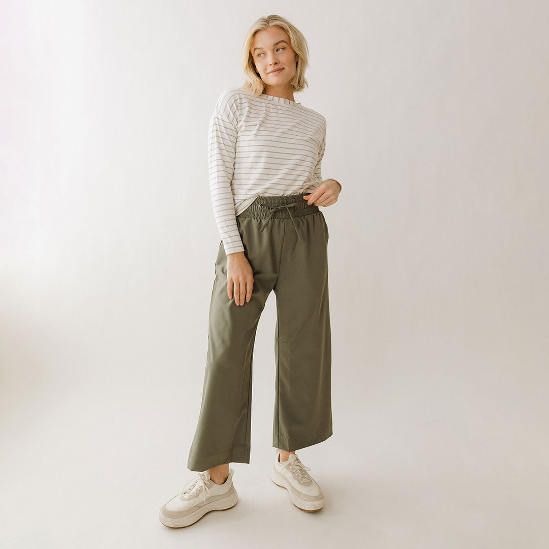 Audrey Wide Leg Pants, Olive - Albion Fit