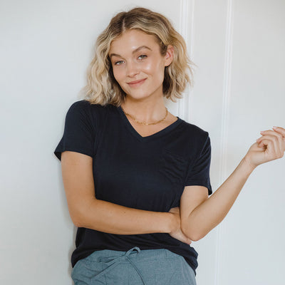 Basic V Neck Tee, Navy