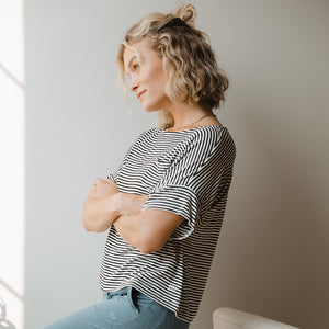 Relaxed Tee, Ivory and Black Stripe