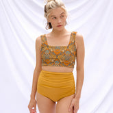 Mustard Ruched High-Waisted Bottoms