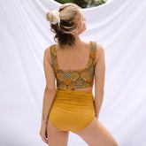 Mustard Ruched High-Waisted Bottoms