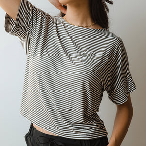 Relaxed Tee, Olive and White Stripe