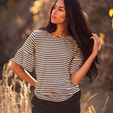 Stripe Ruffle Sleeve Tee, Charcoal