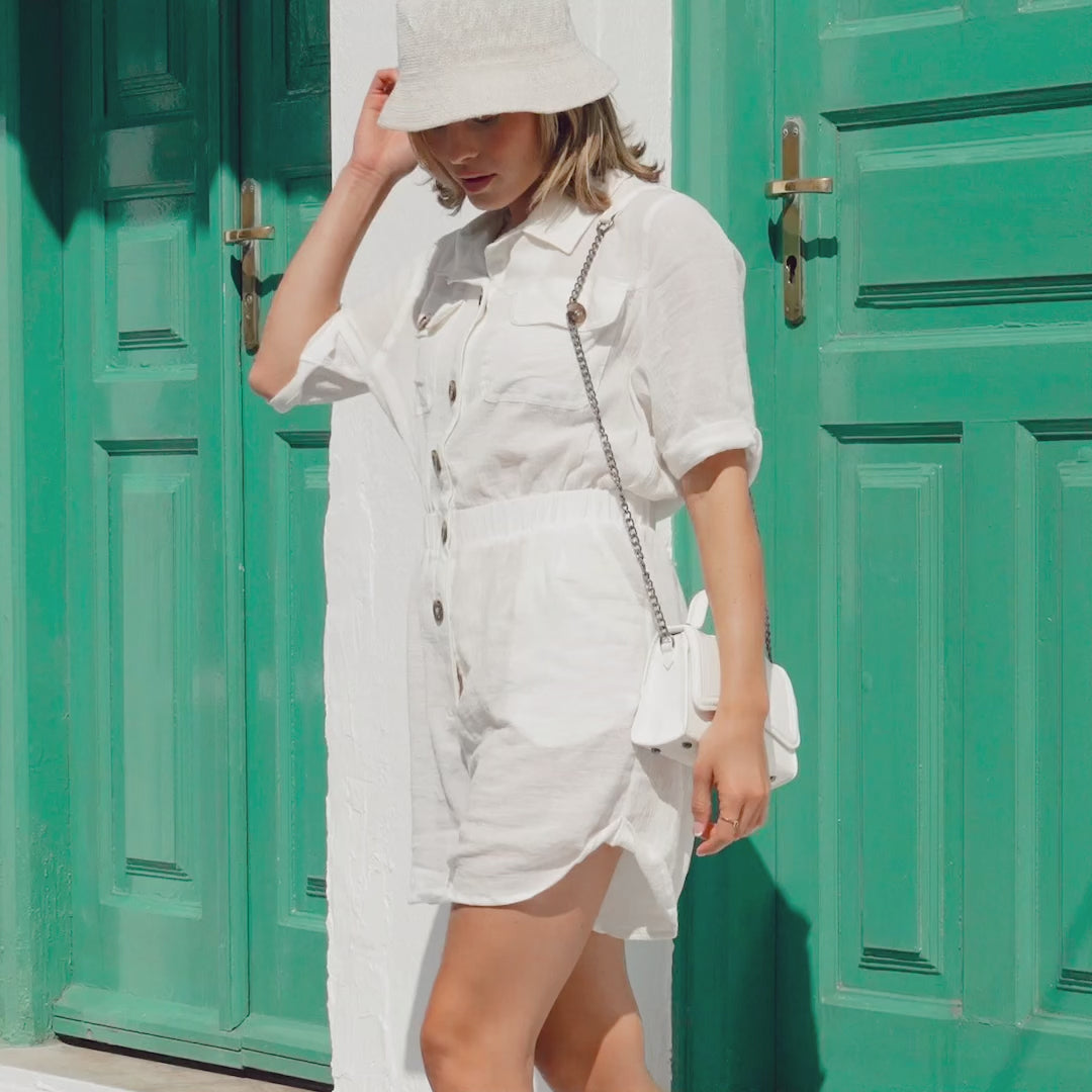 Linen Romper, White