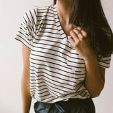 Basic V Neck Tee, Black Venice Stripe