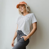 Basic V Neck Tee, Black Venice Stripe