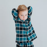 Blue Plaid Button Down Pajama Top for Boys