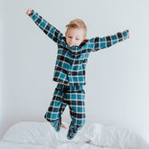 Albion Boy's Blue Plaid Button Down Pajama Top