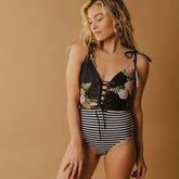 The Rachel One-Piece Black and Midnight Stripe