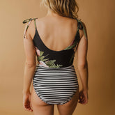 The Rachel One-Piece Black and Midnight Stripe