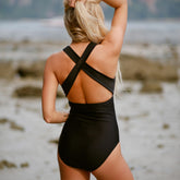 Shell Shock Swimsuit in Black with V Neck