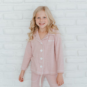 Girl's Lounge Pajama Button Down Top in Pink, Kids