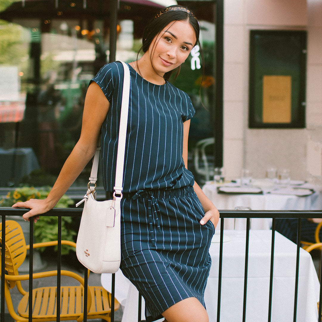 Navy Pinstripe Going Places Dress