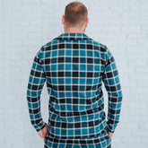 Blue Plaid Pajama Button Down Top for Men