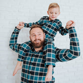 Men's Blue Plaid Pajama Button Down Top