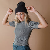 Puff Sleeve Tee, Classic Charcoal and White Stripe