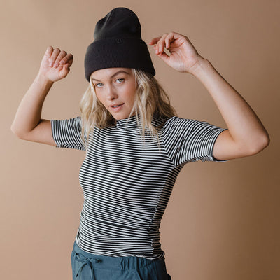 Puff Sleeve Tee, Classic Charcoal and White Stripe