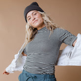 Puff Sleeve Tee, Classic Charcoal and White Stripe