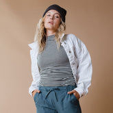 Puff Sleeve Tee, Classic Charcoal and White Stripe