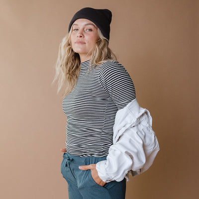 Puff Sleeve Tee, Classic Charcoal and White Stripe