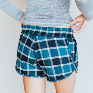 Blue Plaid Lounge Pajama Shorts for Women