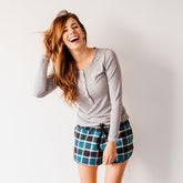 Ladies Blue Plaid Lounge Pajama Shorts