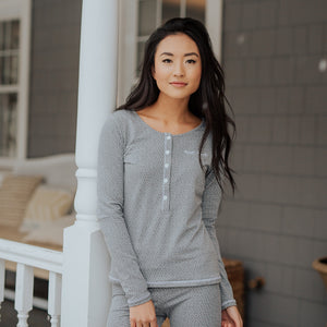Grey Polka Dot Henley Pajama Top for Women
