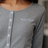 Grey Polka Dot Henley Pajama Top for Women