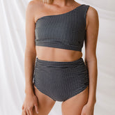 Black Checkers Ruched High-Waisted Bottoms