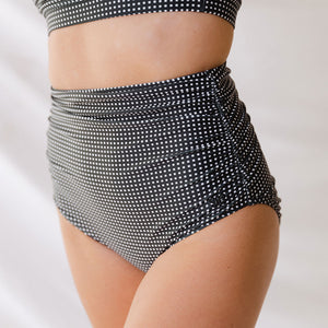 Black Checkers Ruched High-Waisted Bottoms