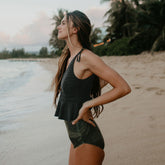 Matte Black Tied Up Tankini