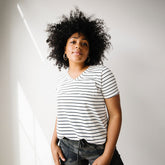 Basic V Neck Tee, Black Venice Stripe