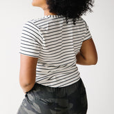 Basic V Neck Tee, Black Venice Stripe