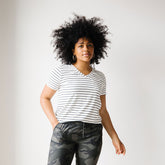 Basic V Neck Tee, Black Venice Stripe