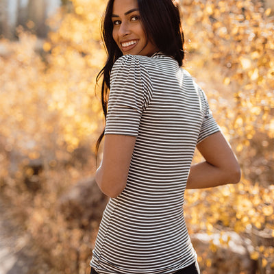 Puff Sleeve Tee, Olive Stripe