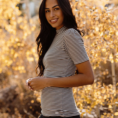 Puff Sleeve Tee, Olive Stripe