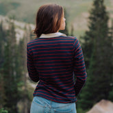 Ladies Navy Striped Rugby