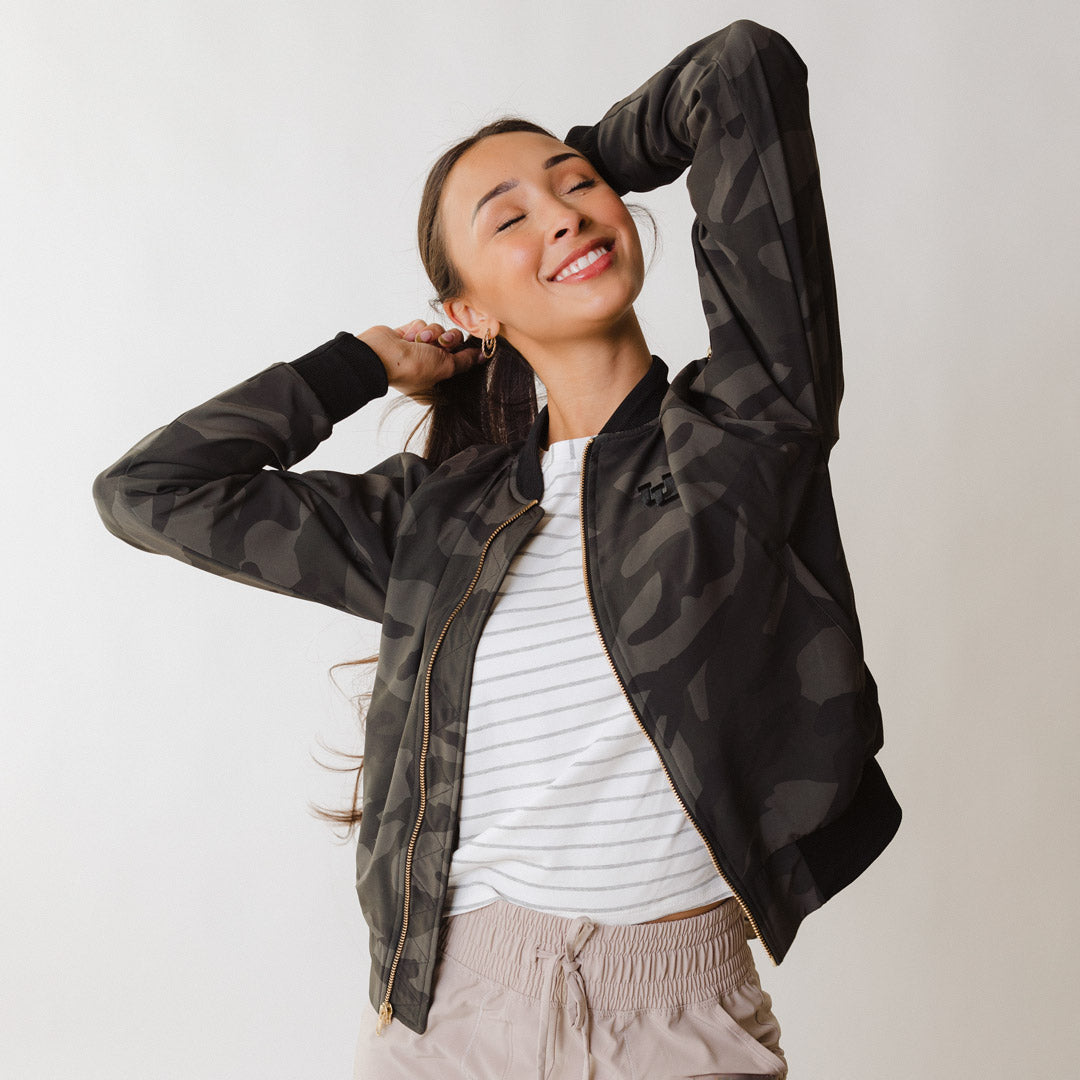 Albion Fit Women's Camo Bomber Jacket